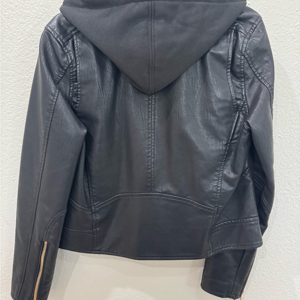 BLANK NYC Black Faux Leather Jacket with removable hood - Picture 2 of 4